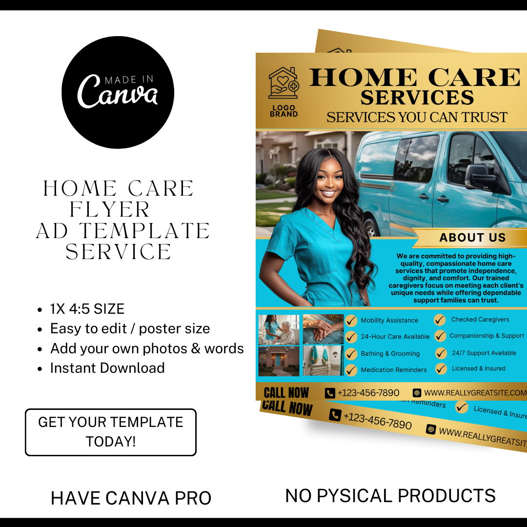 Home Care Service Flyer / DIY Home Care Service Flyer/ Canva Template 2026 / Medical Template / Medical flyer / Medical flyer Template / CNA