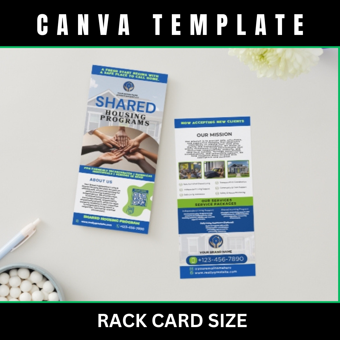 Shared Housing Rack Card Template | Independent Living & Reentry Housing Canva Marketing Card Design (Copy) (Copy)