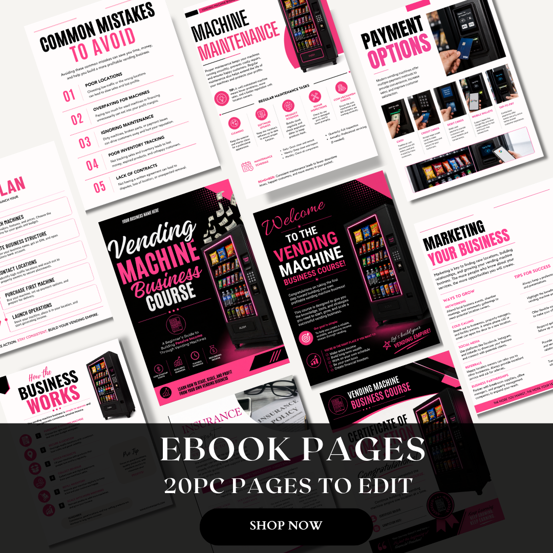 Vending Machine Business Course Canva Template | Editable eBook Workbook | Passive Income Guide | Digital Training Course | Business Startup