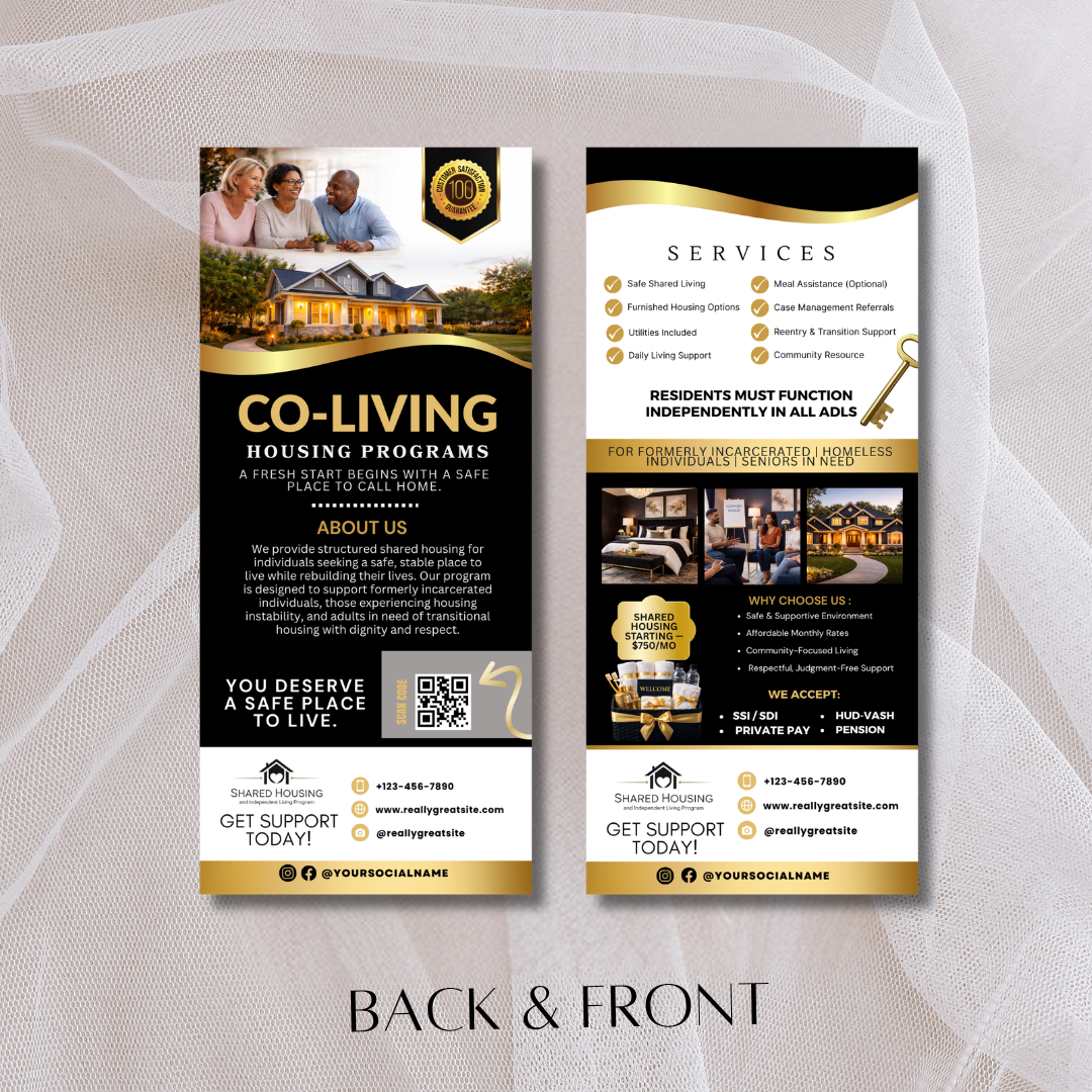 Co Living Rack Card Template, Shared Housing Marketing Canva Template, Room Rental Flyer, Affordable Housing Promotion, Editable Rack Card (Copy)