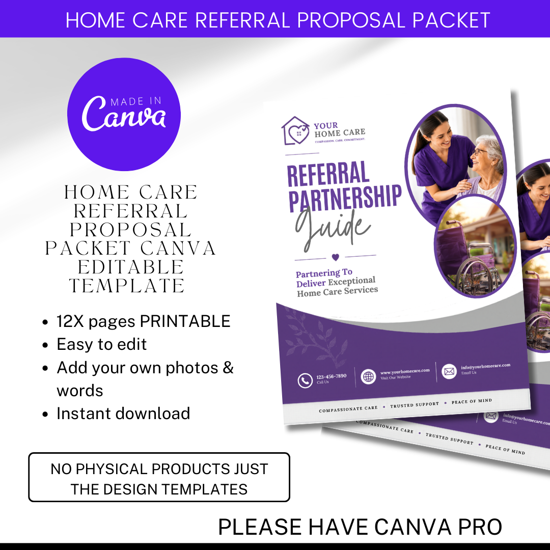 Home Care Referral Partnership Packet | Senior Care Marketing Kit | Home Care Agency Canva Templates | Editable Referral Guide