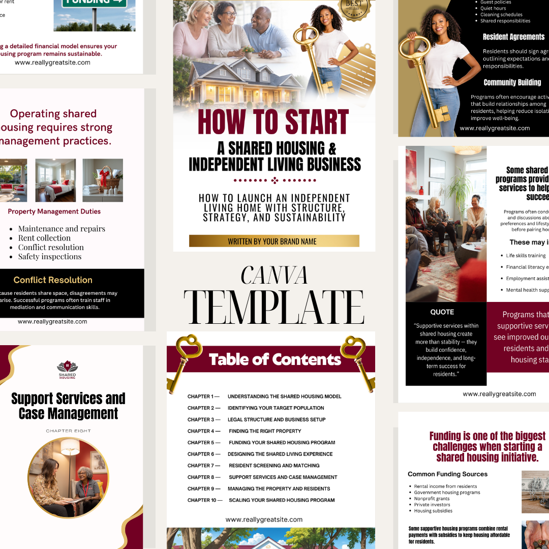Shared Housing Course Canva Template Bundle | Ebook and Website Template for Independent Living Program Training