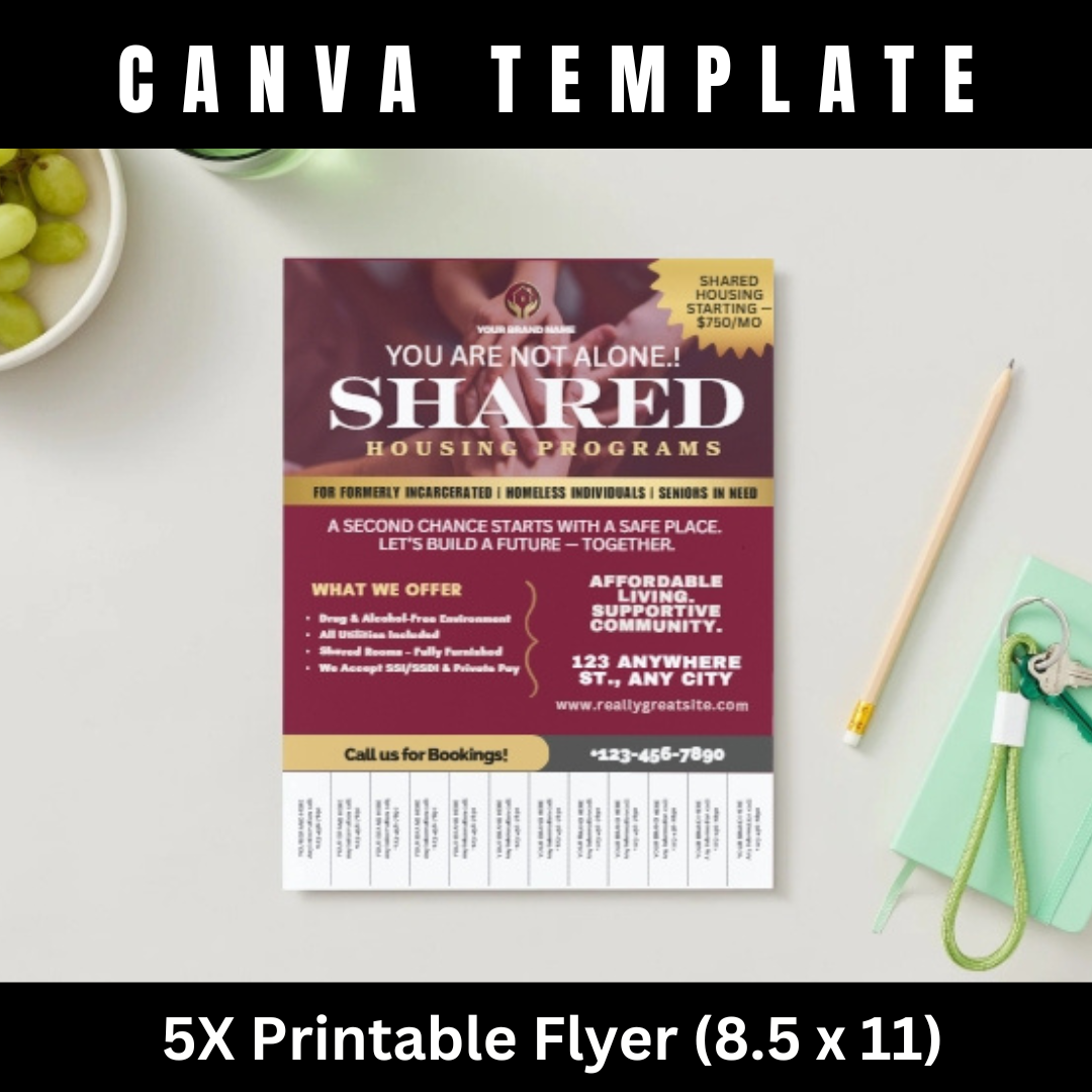 Shared Housing & Independent Living Printable Flyer Bundle | Transitional Housing Canva Templates | Reentry, Seniors & Supportive Living