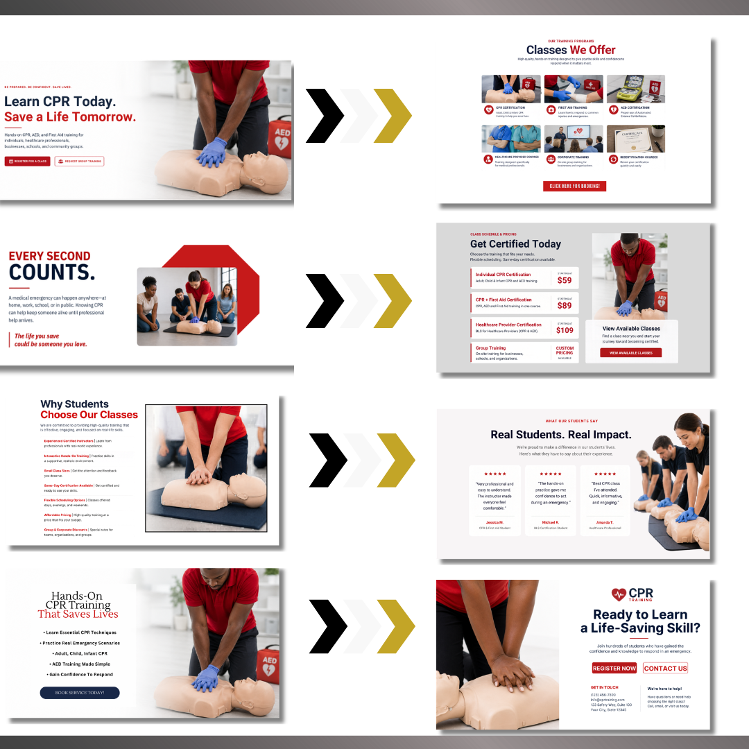 CPR Training Website Template Canva | CPR Class Landing Page | First Aid Website | AED Certification Business | Healthcare Instructor