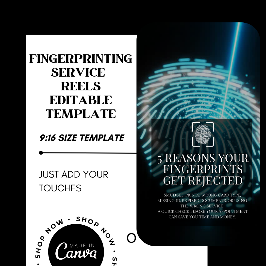 Fingerprinting Service Reels Templates | Live Scan & Ink Fingerprinting Instagram Reels | Background Check & Fingerprinting Marketing | Canva Editable