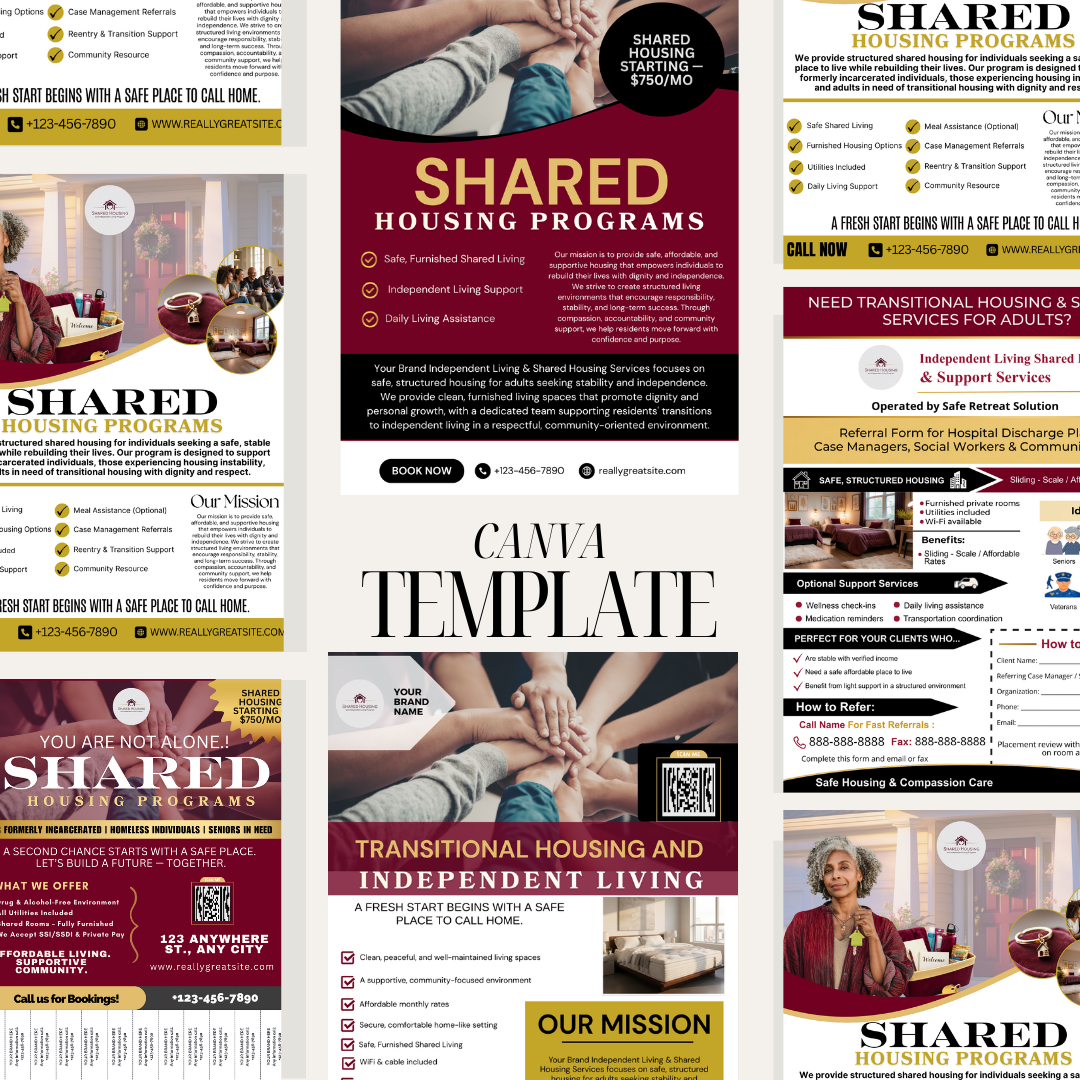 Shared Housing Bundle Canva Template | Transitional Housing Forms + Flyers | Resident Intake Packet | Jotform Intake Form | Independent Living Program Kit