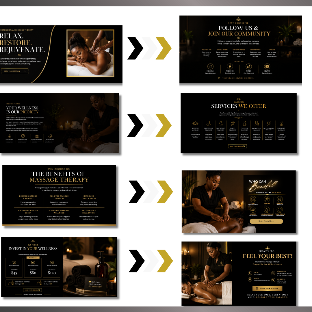 Massage Therapy Website Template | Spa Website Canva Template | Massage Business Website Design | Wellness Landing Page | Editable Canva Website