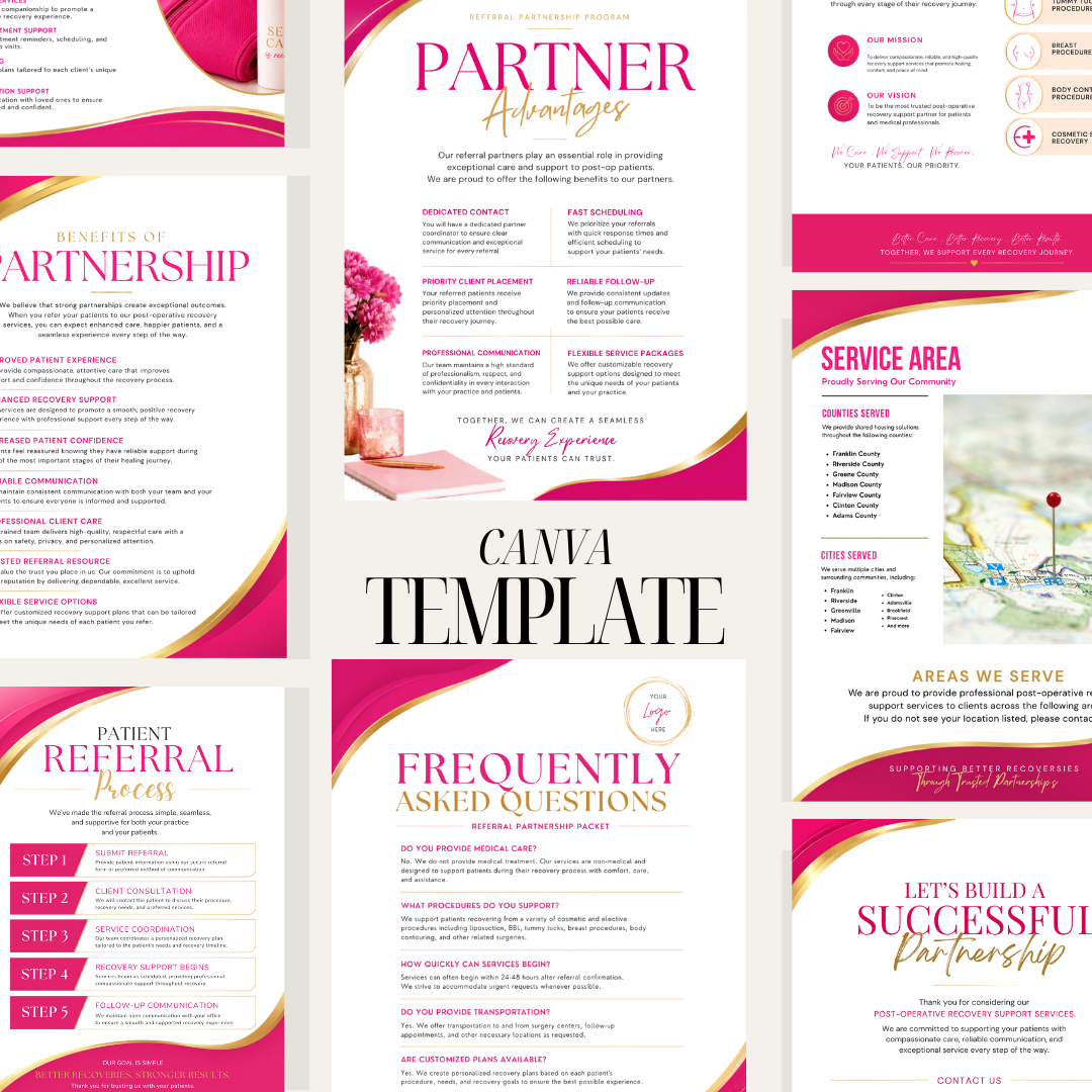 Post-Op Referral Partnership Proposal Template | Medical Spa Partnership Packet | Surgery Recovery Referral Proposal | Editable Canva