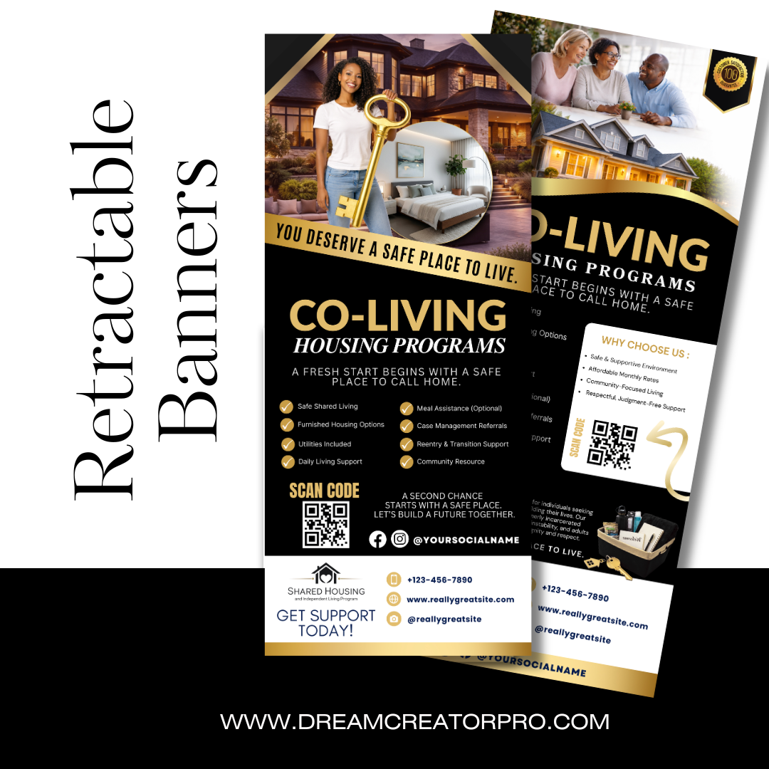 Shared Housing Retractable Banner Template | Co-Living Business Banner Canva Template | Independent Living Marketing Display | Real Estate Workshop Banner Set