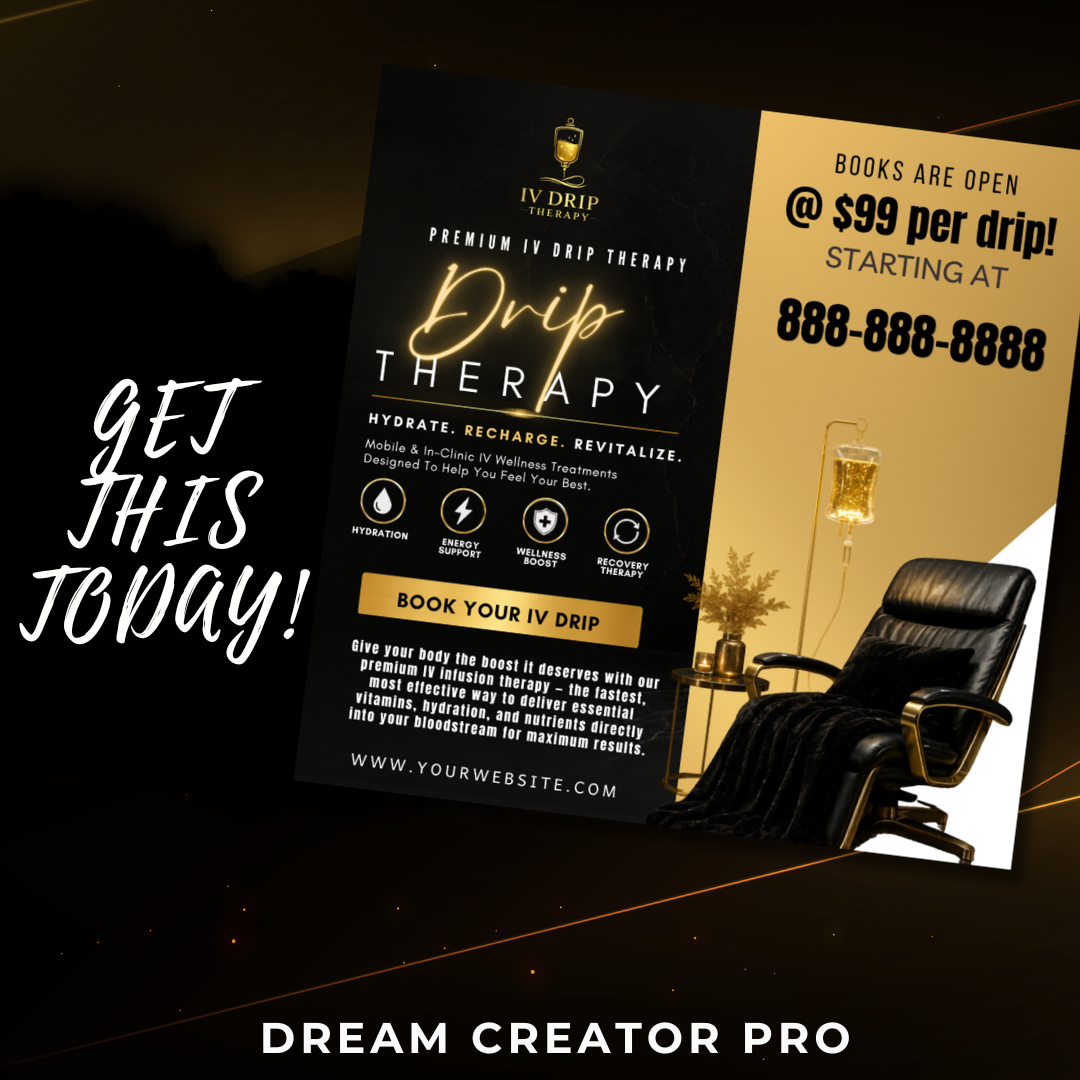 IV Drip Therapy Flyer Template | Editable Canva Design | Hydration, Vitamin Infusion & Wellness Service Marketing Flyer