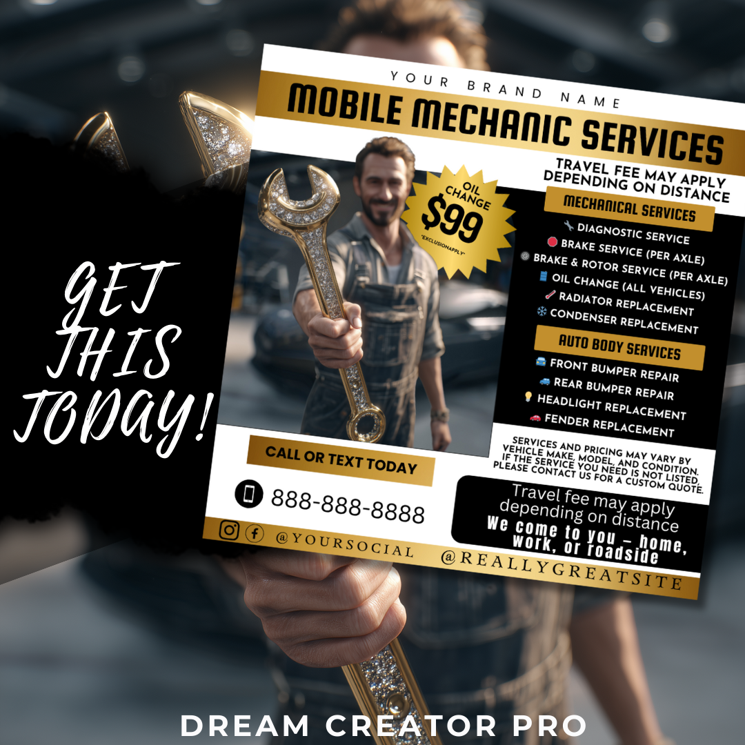 Mobile Mechanic Flyer Template | Auto Repair Services Price List | Canva Editable Mechanic Flyer | Mobile Auto Repair Marketing (Copy)