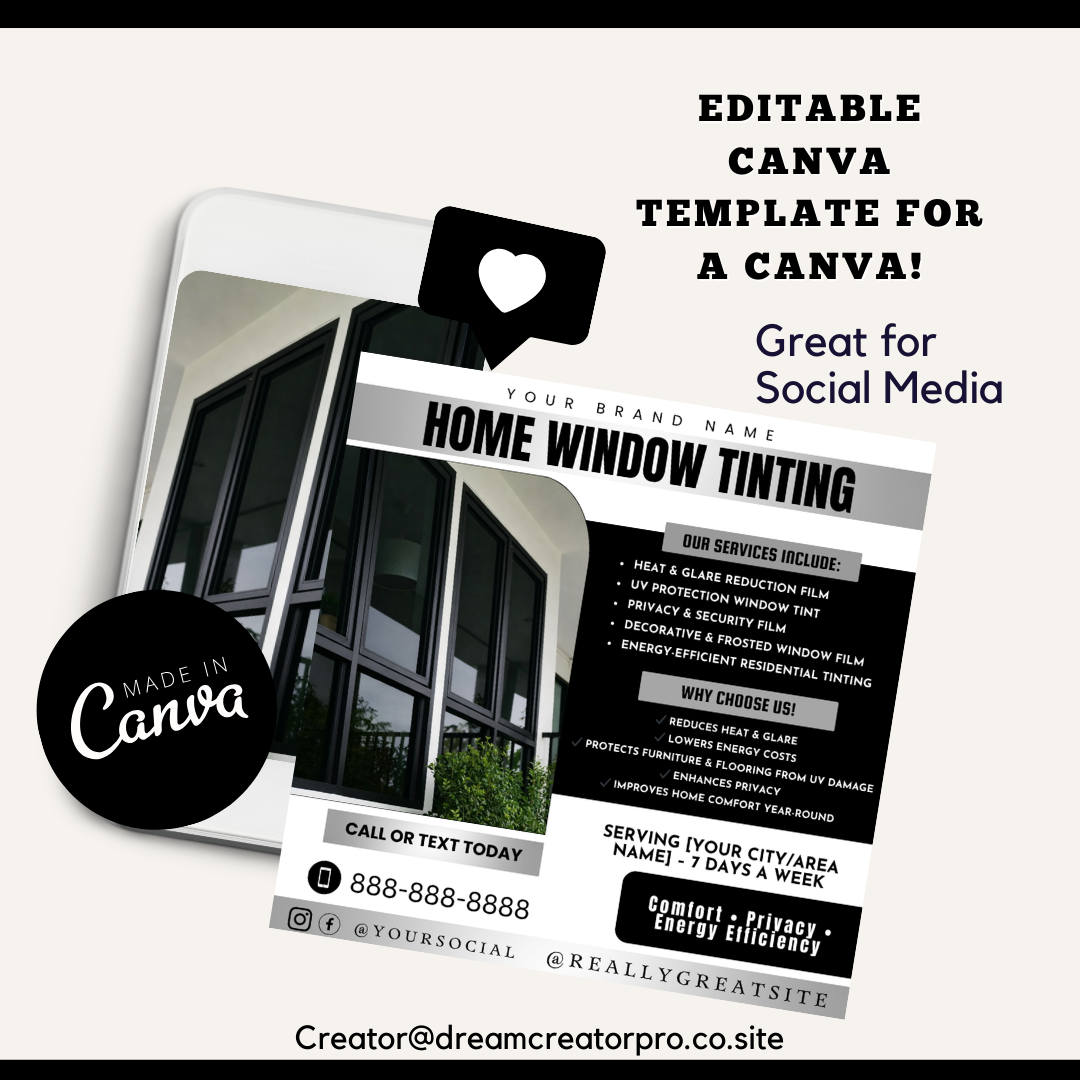 Residential Window Tinting Flyer Template | Home Window Tinting Marketing | Privacy & UV Protection Flyer | Editable Canva Tinting Flyer