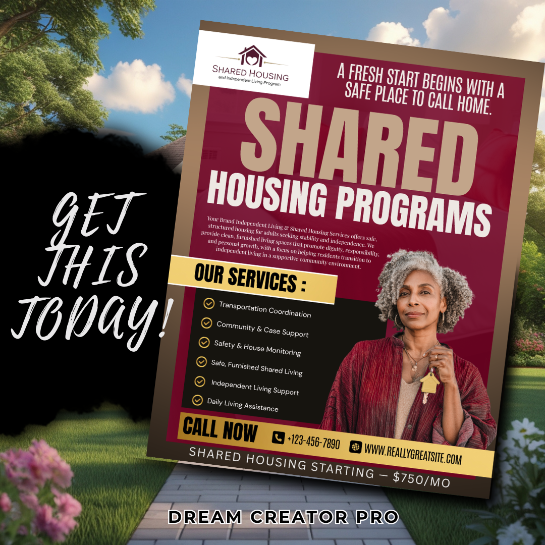 Shared Housing Flyer Template | Affordable Living Canva Flyer | Transitional Housing Room Rental Ad | Editable Design (Copy)
