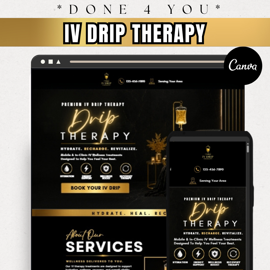 IV Drip Therapy Website Template | Editable Canva Wellness Website | Mobile Hydration Business Website | Luxury Medical Spa Design