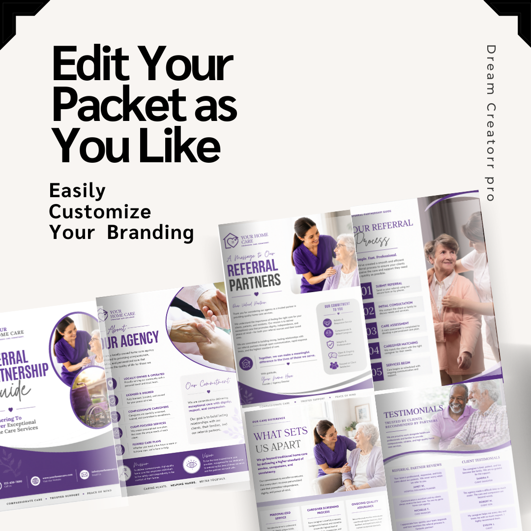 Home Care Referral Partnership Packet | Senior Care Marketing Kit | Home Care Agency Canva Templates | Editable Referral Guide