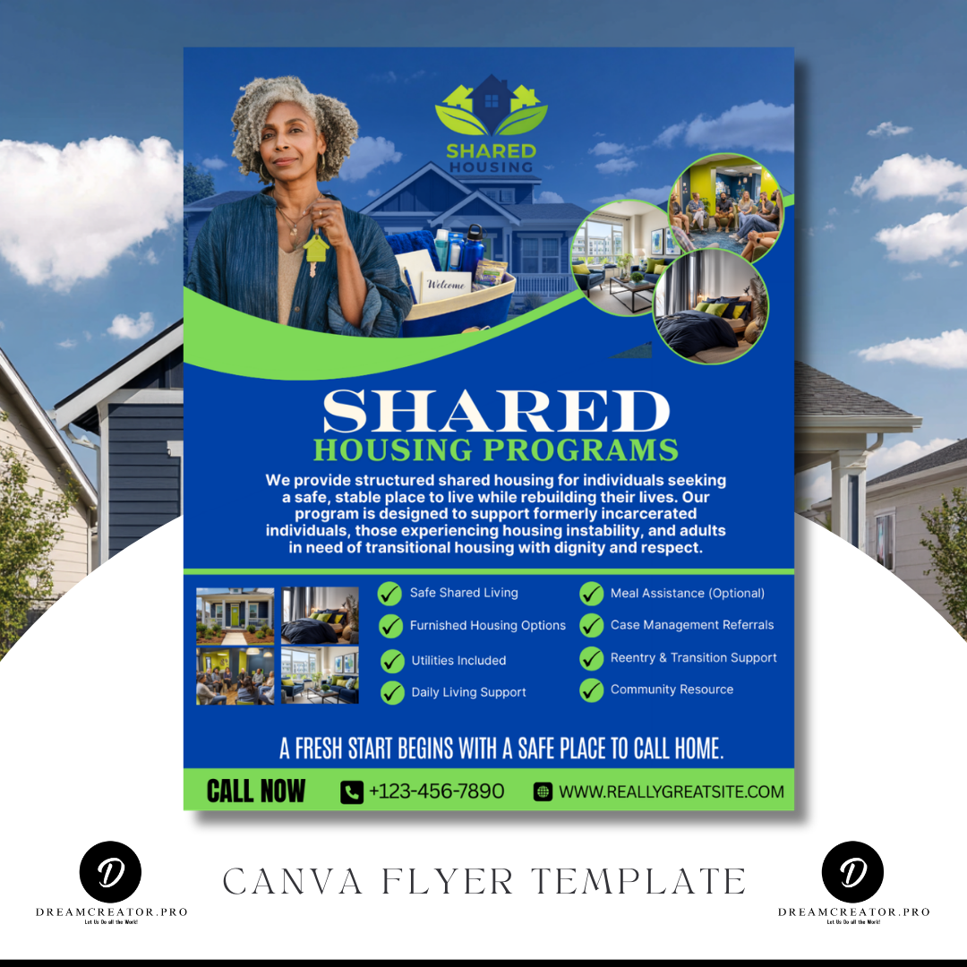 Shared Housing Flyer Template | Affordable Living Canva Flyer | Transitional Housing Room Rental Ad | Editable Design
