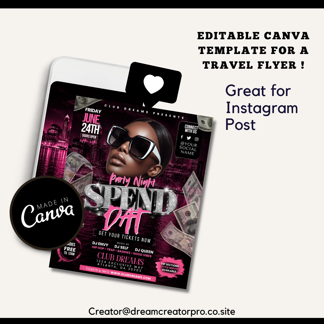 Yung Miami Spend Dat Flyer Template | Club Flyer Canva Template | Hip Hop Party Flyer | Rap Concert Flyer Design | Editable Event Flyer