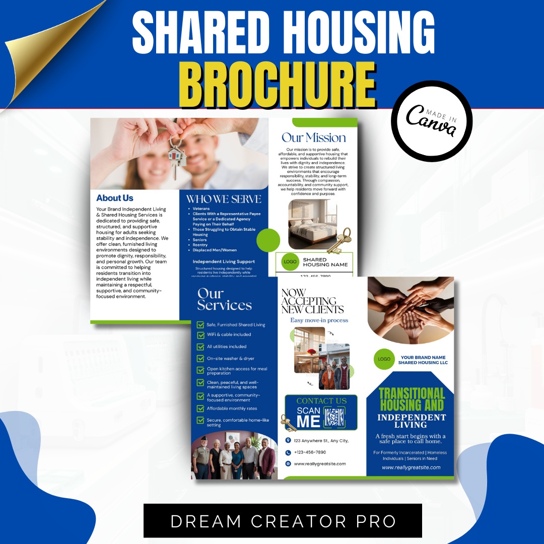 Transitional Housing Brochure Template Canva | Shared Housing Independent Living Marketing | Reentry