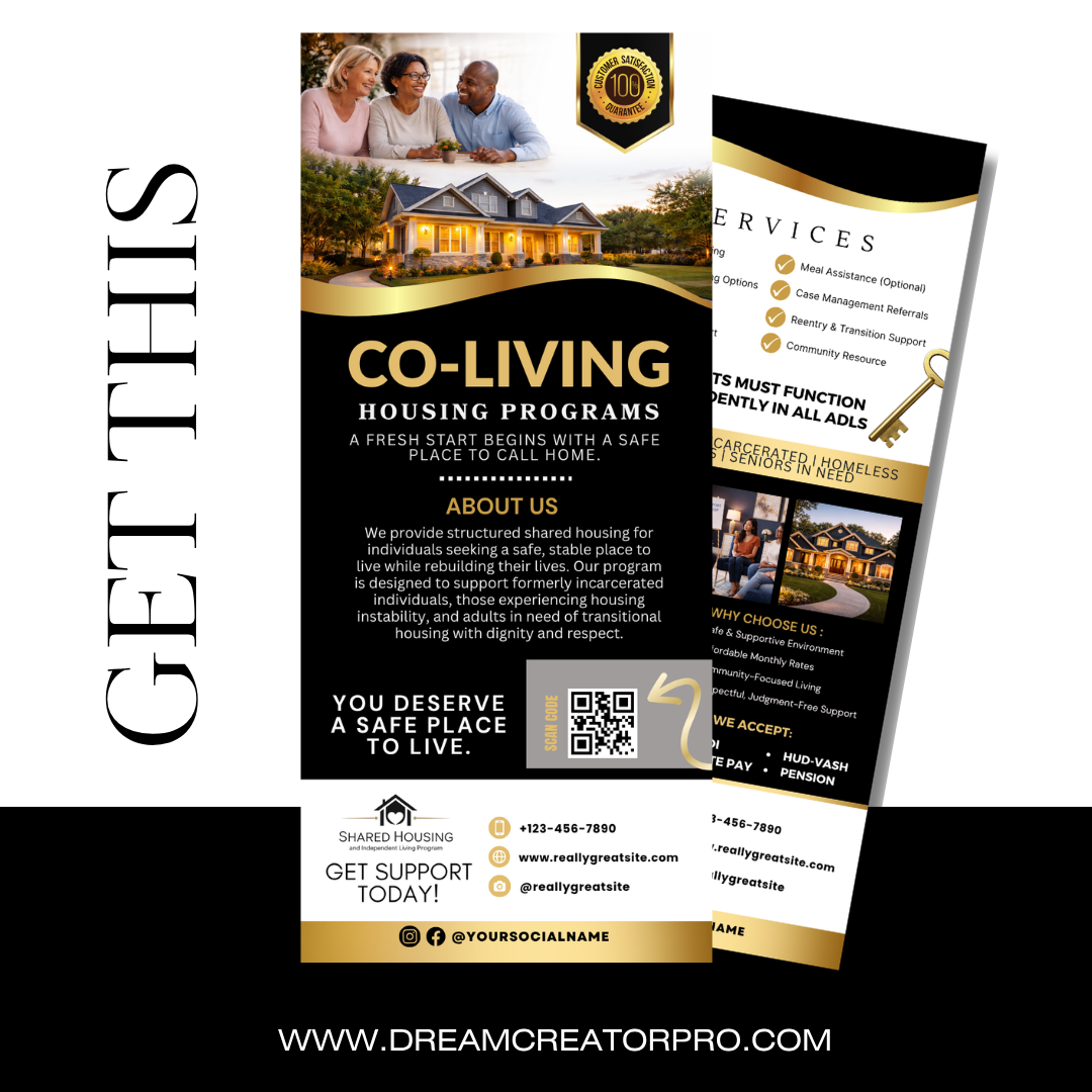 Co Living Rack Card Template, Shared Housing Marketing Canva Template, Room Rental Flyer, Affordable Housing Promotion, Editable Rack Card (Copy)