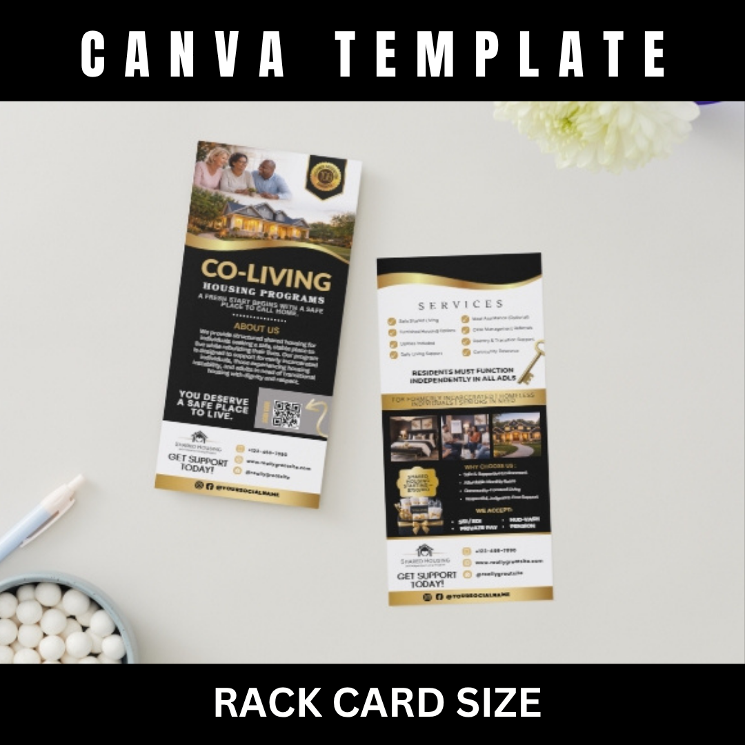 Co Living Rack Card Template, Shared Housing Marketing Canva Template, Room Rental Flyer, Affordable Housing Promotion, Editable Rack Card (Copy)