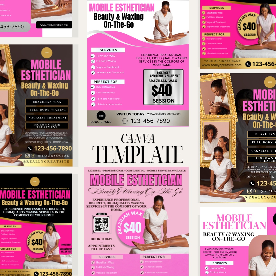Mobile Esthetician Waxing Flyer Printable | Beauty & Waxing On-The-Go | Brazilian Wax Flyer | Editable Canva Beauty Marketing