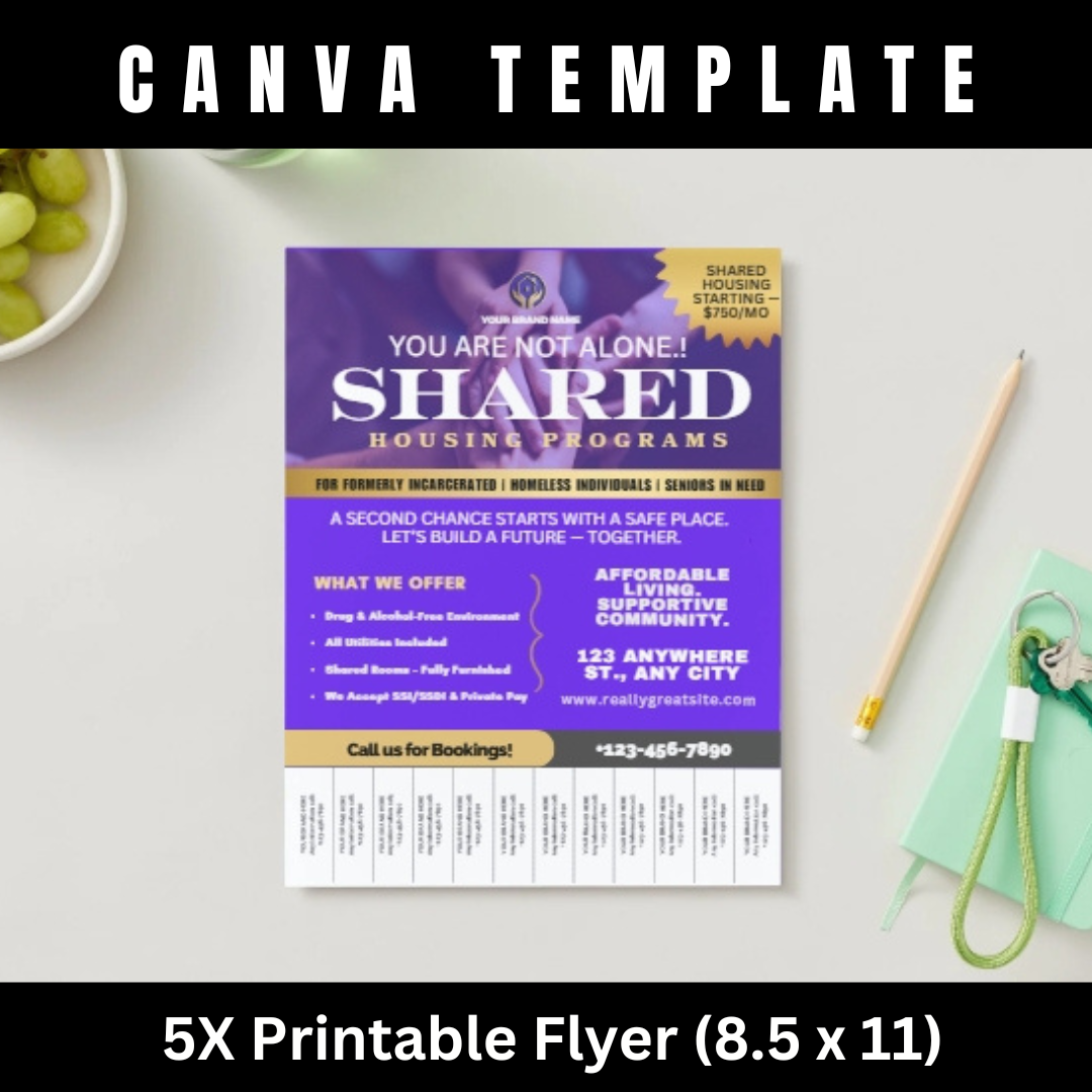 Shared Housing & Independent Living Printable Flyer Bundle | Transitional Housing Canva Templates | Reentry, Seniors & Supportive Living