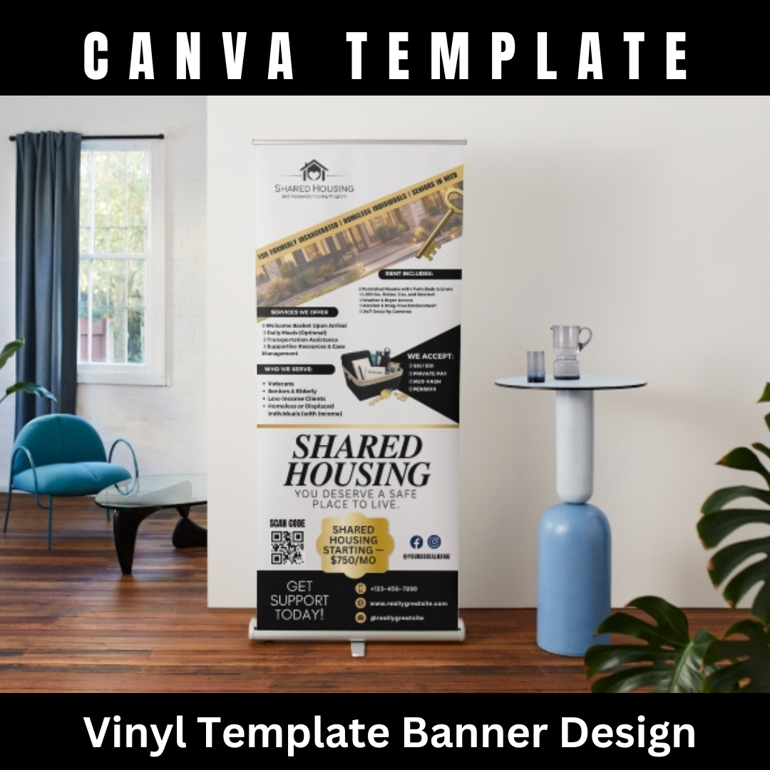 Shared Housing Retractable Banner Template | Co-Living Business Banner Canva Template | Independent Living Marketing Display | Real Estate Workshop Banner Set
