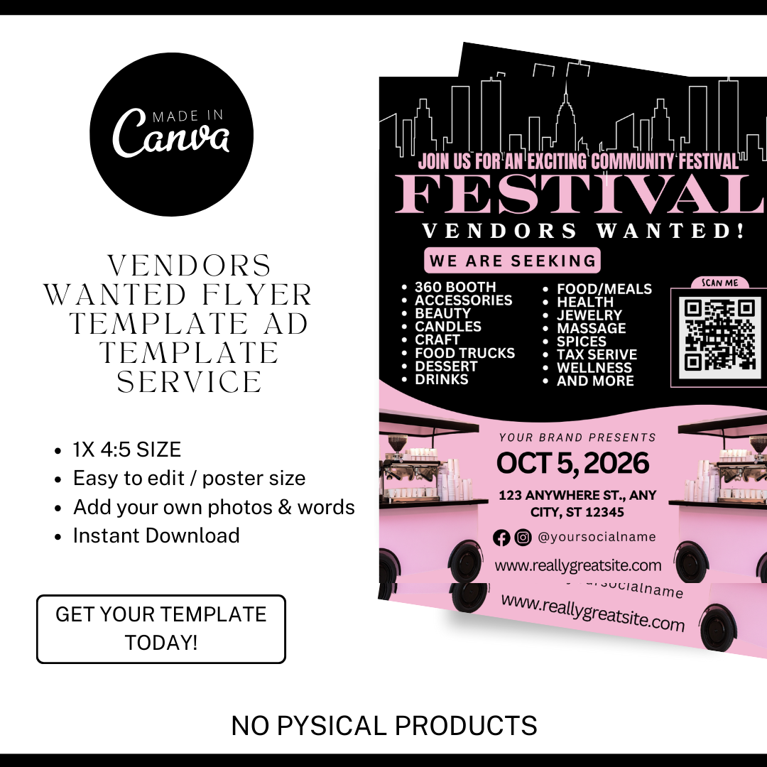Festival Vendors Wanted Flyer Template | Vendor Call Event Flyer Canva Template for Food Trucks & Small Businesses