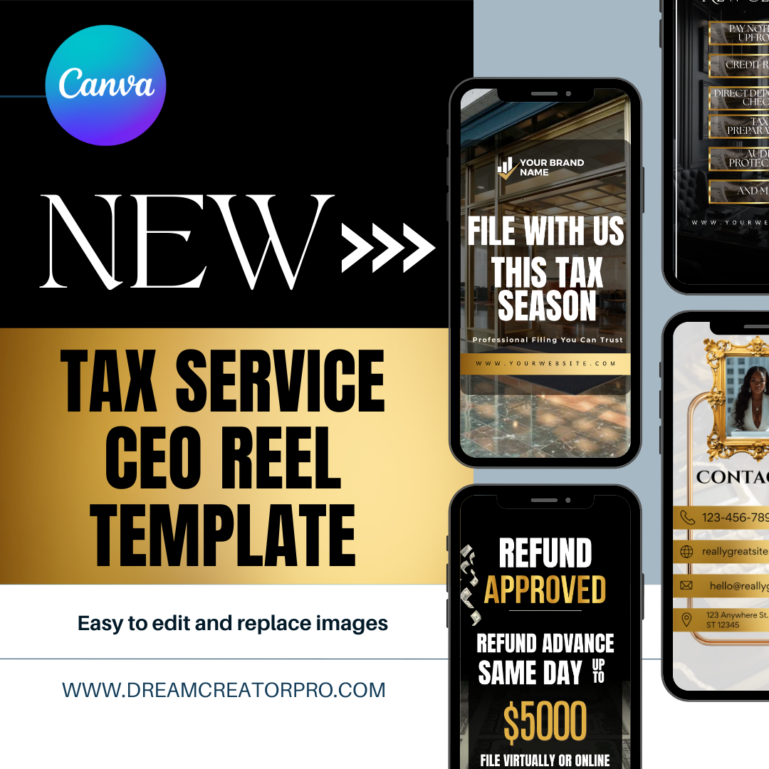 Tax Prep CEO Video Story Post Template - Digital Business Card Canva Reel for Instagram, TikTok & Reels - Editable Tax Preparer Intro