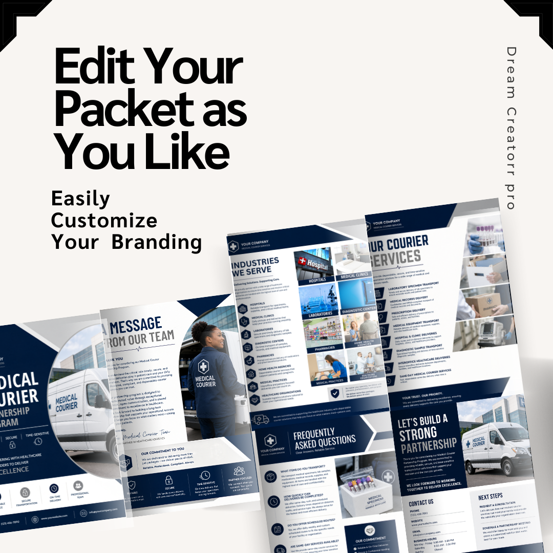 Medical Courier Proposal Packet Template | Partnership Proposal Canva Template | Medical Transport Business Packet | Canva Presentation