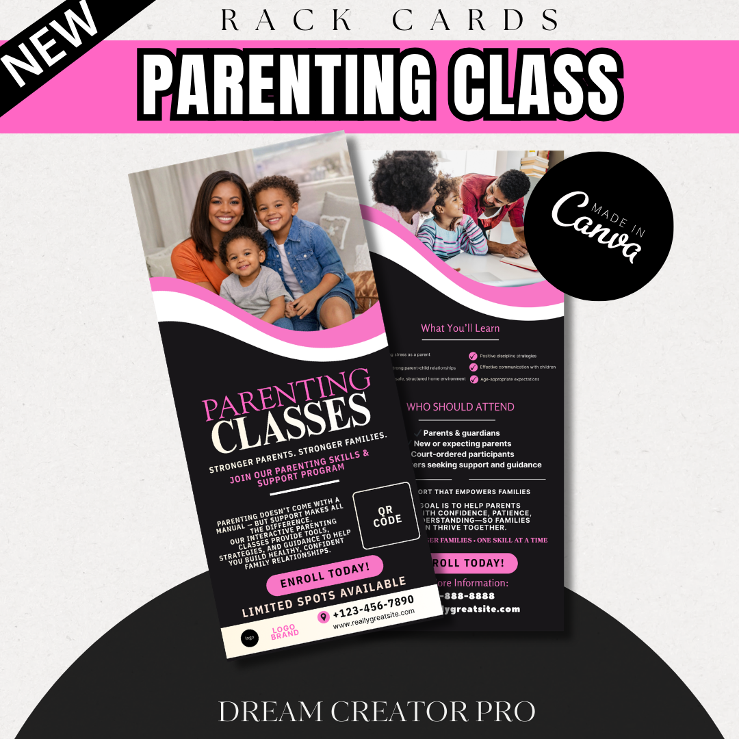Parenting Class Rack Card Template Canva | Editable Parenting Program Flyer | Family Support Workshop Brochure | Court Approved Class Marketing