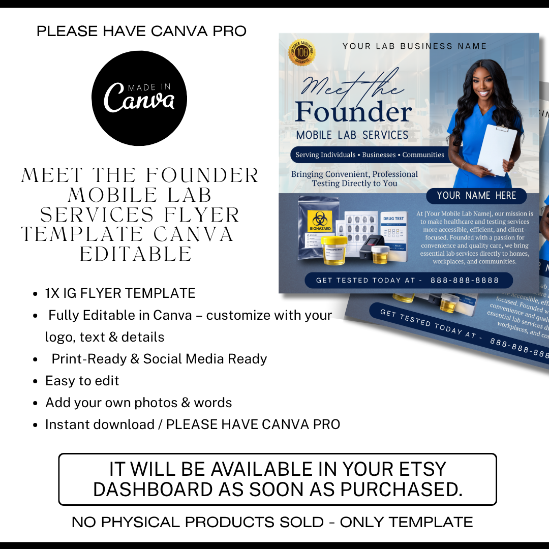 Mobile Lab Meet The Founder Service Flyer / DIY Medical Mobile Lab Service Flyer/ Mobile Lab Concierge / Meet The Ceo / Medical flyer