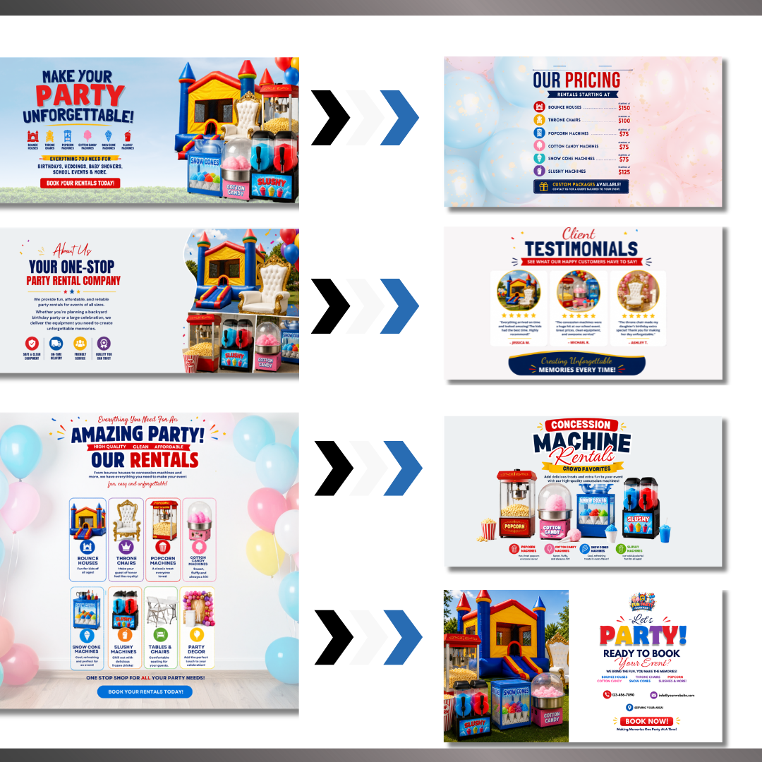 Party Rental Website Template | Bounce House Rental Canva Website | Event Equipment Rental Business Website | Editable Canva Design
