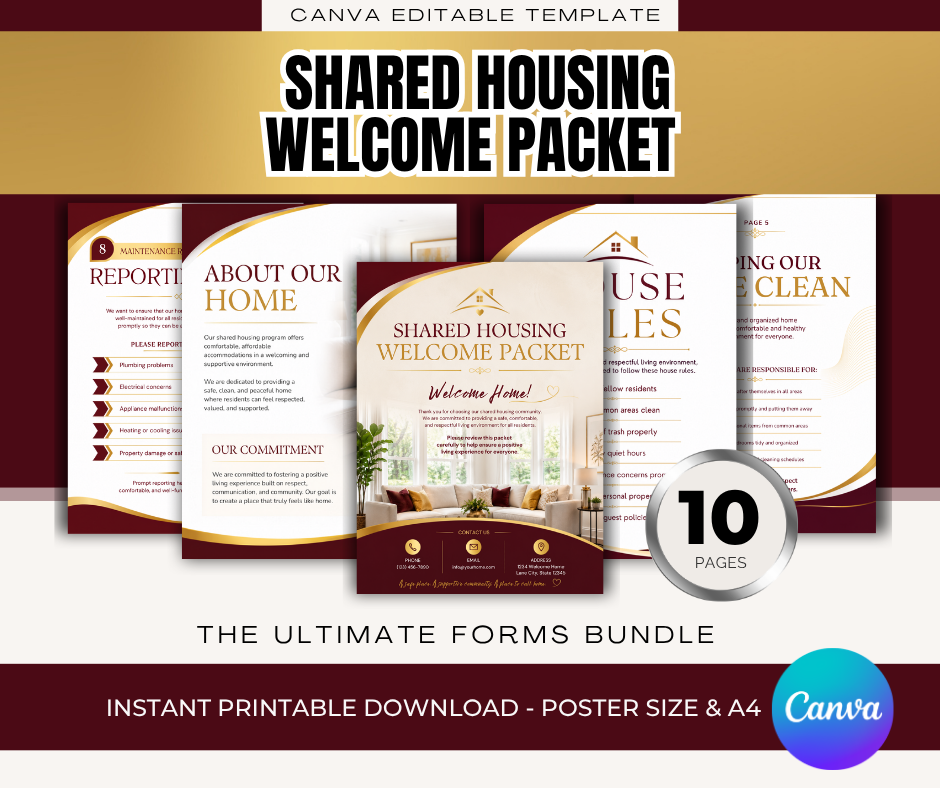 Shared Housing Welcome Packet Template Canva | Resident Handbook | Transitional Housing Forms | Group Home Welcome Guide | Housing Program