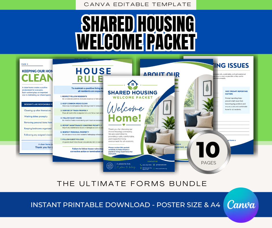 Shared Housing Welcome Packet Template Canva | Resident Handbook | Transitional Housing Forms | Group Home Welcome Guide | Housing Program (Copy)
