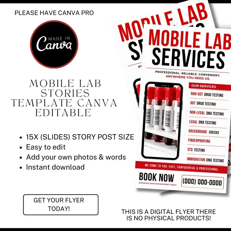 Mobile Lab Instagram Story Templates | Editable Healthcare Story Canva Bundle | Drug Testing DNA Fingerprinting Social Media Templates