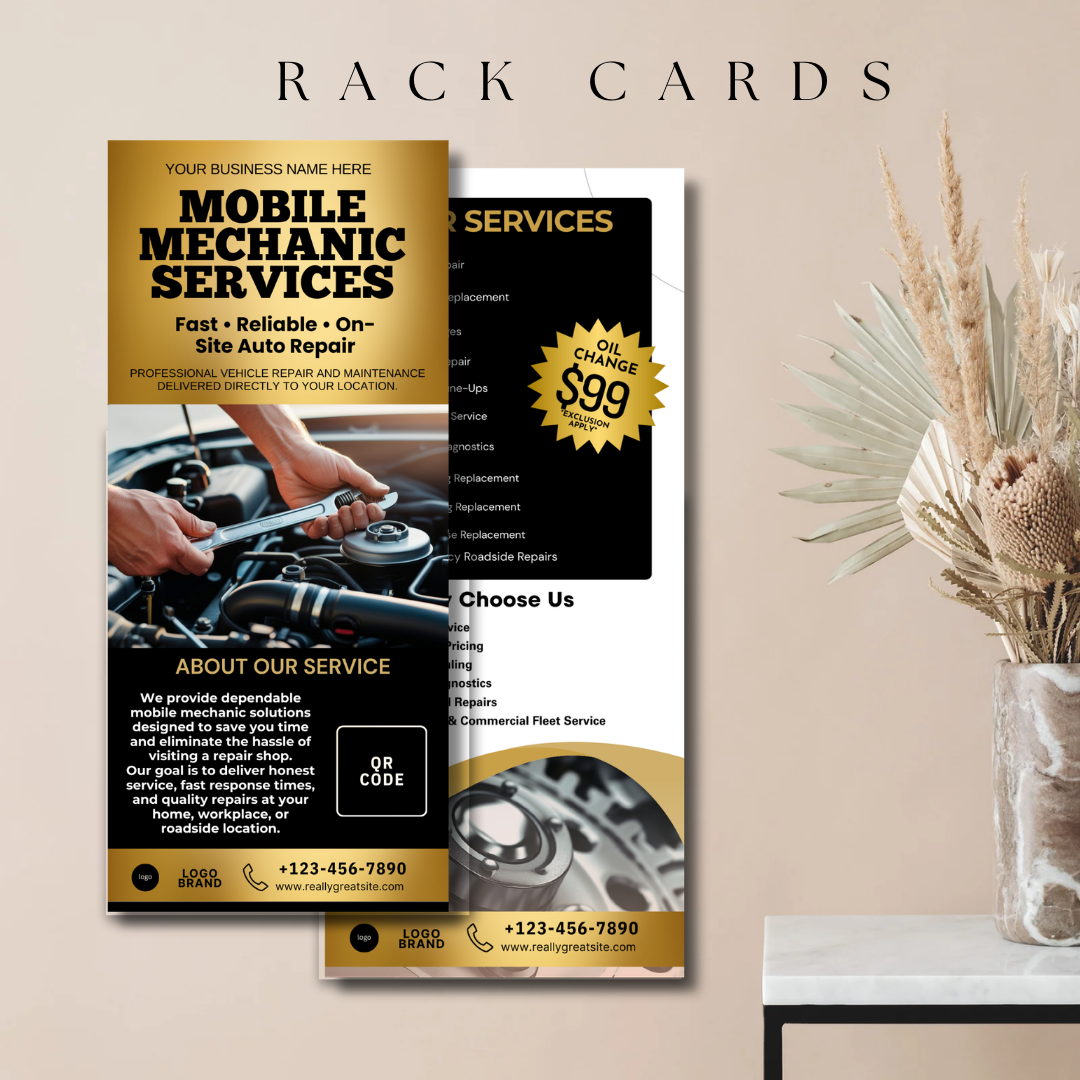 Mobile Mechanic Canva Template Bundle | Flyer Brochure Tear Off Flyer Business Card Rack Card Yard Sign Instagram Auto Repair Marketing Kit