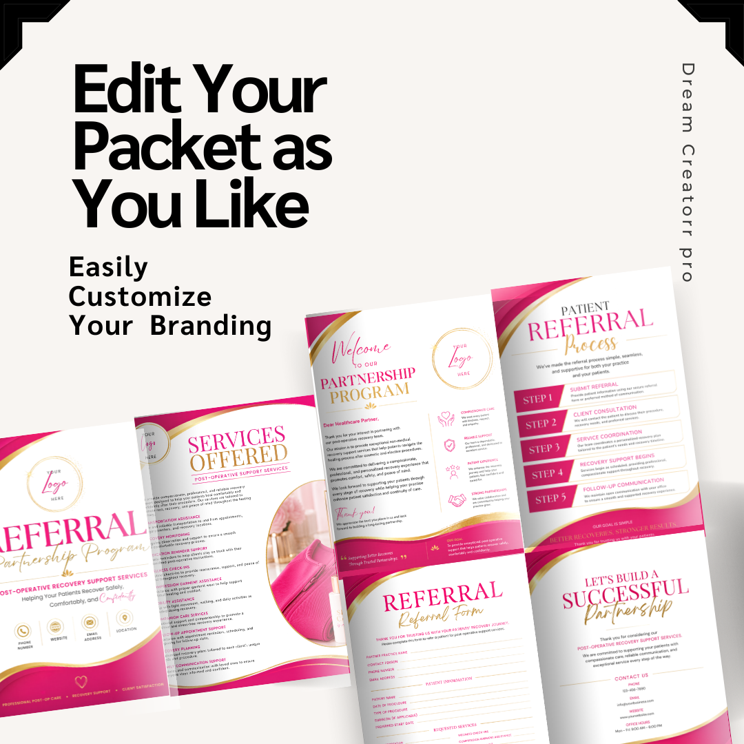Post-Op Referral Partnership Proposal Template | Medical Spa Partnership Packet | Surgery Recovery Referral Proposal | Editable Canva