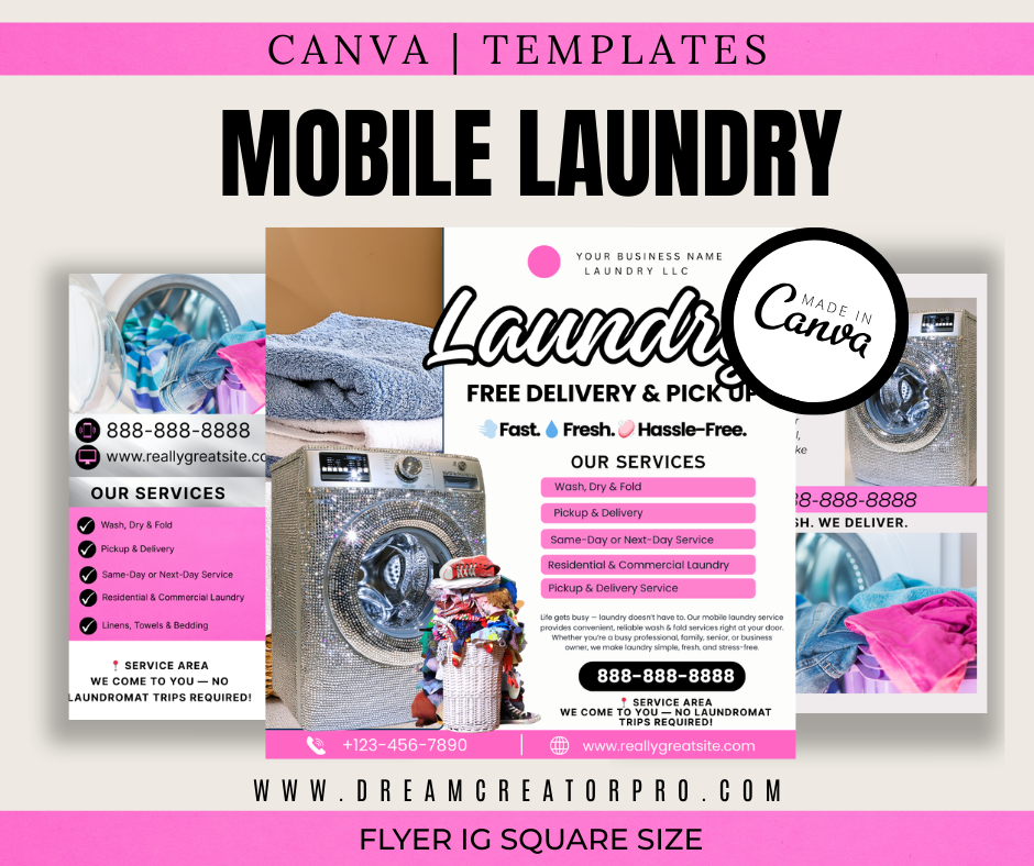 Mobile Laundry Flyer Template | Instagram Canva Flyer | Laundry Service Ad | Editable Small Business Marketing | IG Post Template