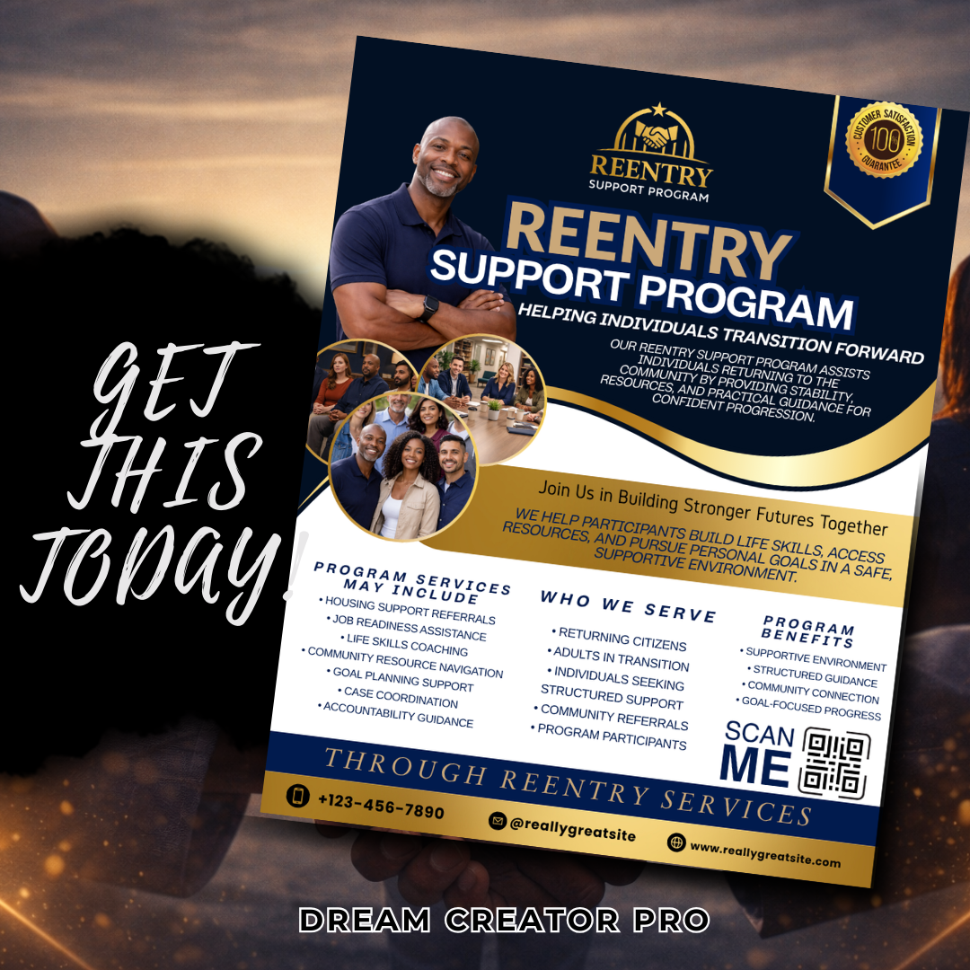 Reentry Program Flyer Template | Editable Canva Community Support Flyer | Returning Citizens Program Marketing Flyer