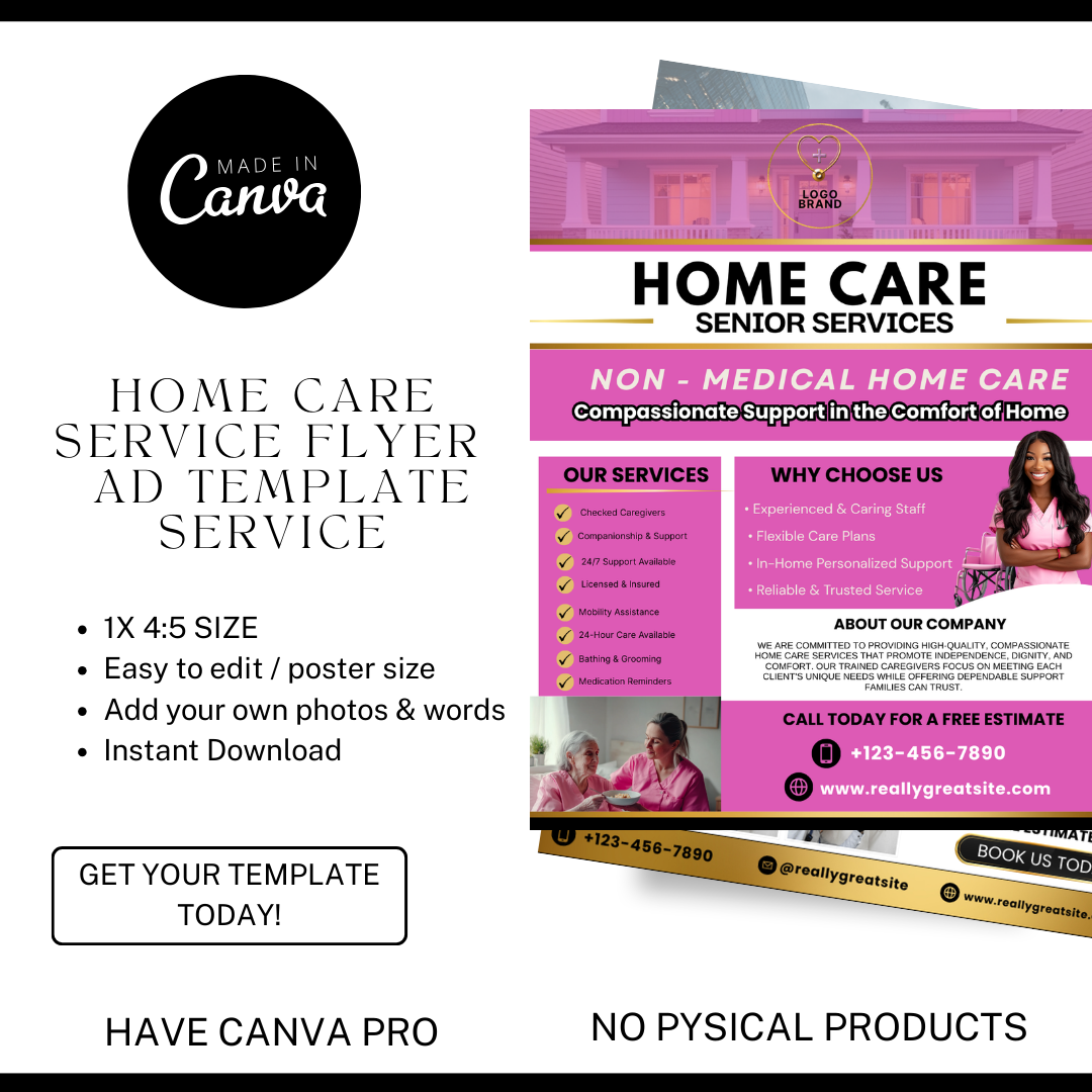 Home Care Service Flyer / DIY Home Care Service Flyer/ Canva Template 2026 / Medical Template / Medical flyer / Medical flyer Template / CNA