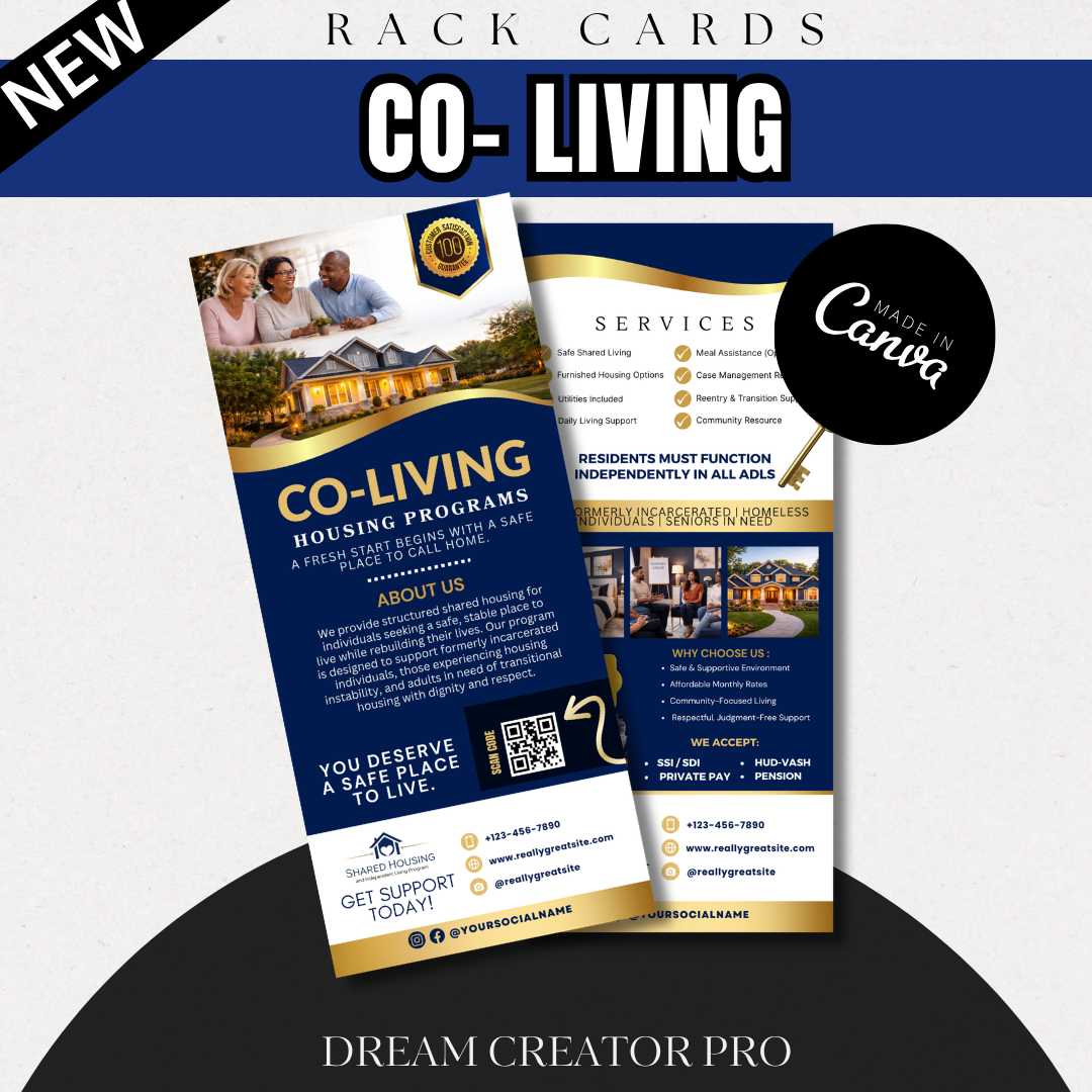 Co Living Rack Card Template, Shared Housing Marketing Canva Template, Room Rental Flyer, Affordable Housing Promotion, Editable Rack Card
