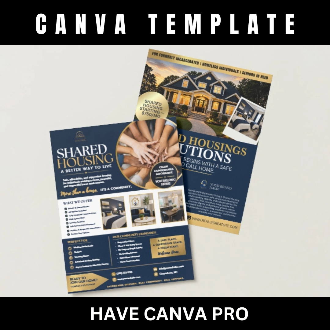 Shared Housing Independent Living Printable Flyer Bundle | Transitional Housing Canva Templates | Reentry, Seniors Supportive Living