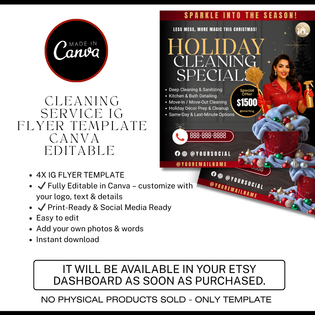 Holiday Christmas Service Instagram Post Bundle | 4 Editable Canva Templates | Cleaning, Beauty, Business & Seasonal Promo IG Flyers