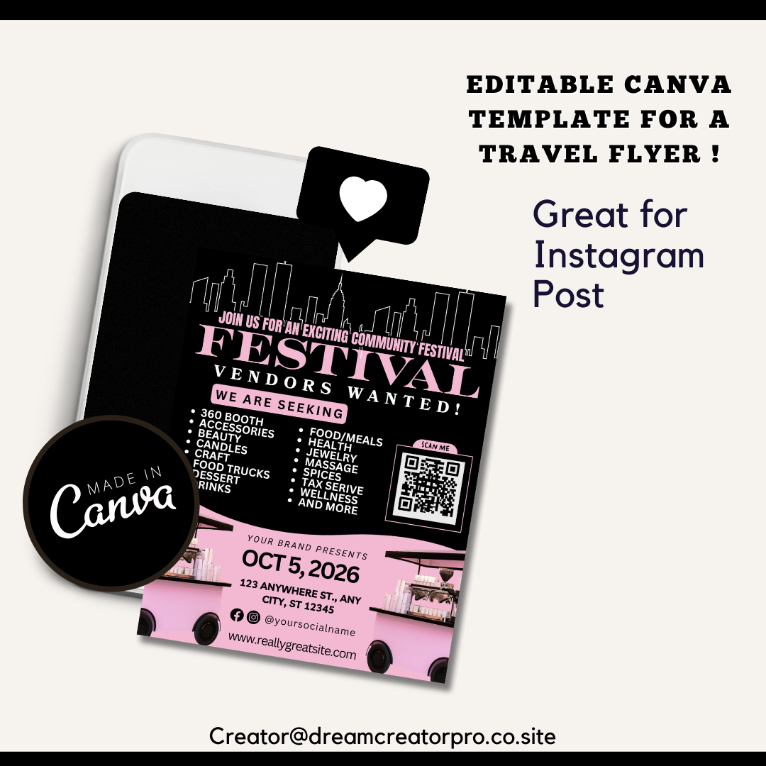 Festival Vendors Wanted Flyer Template | Vendor Call Event Flyer Canva Template for Food Trucks & Small Businesses