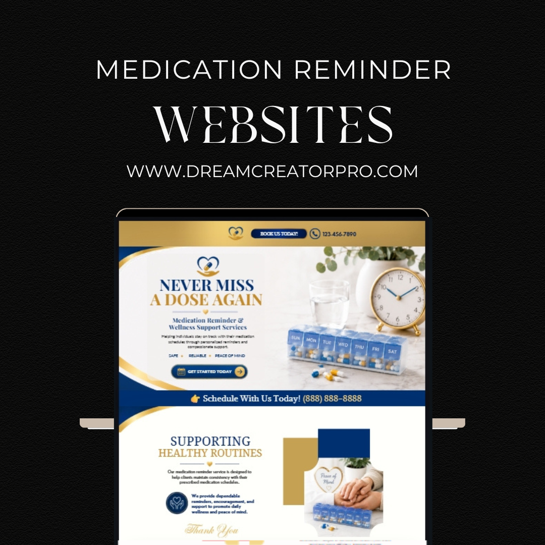 Medication Reminder Website Template | Healthcare Canva Website | Senior Wellness Website Design | Medication Management Landing Page