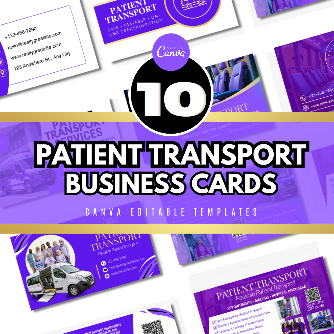 Medical Transport Business Card Template | Non Emergency Patient Transport Canva Card | NEMT Transportation Design