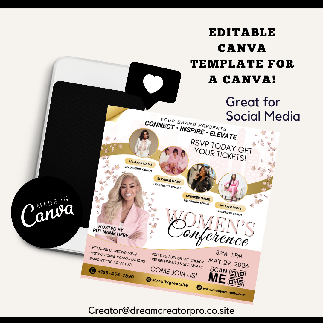 Womens Conference Canva Template Bundle | Flyer Rack Card Yard Sign Retractable Banner Instagram Church Event Marketing Kit