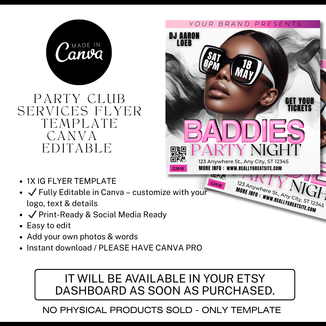 Lounge Party Flyer Template | Canva Editable Nightlife Flyer | Elegant Club Event Invitation | IG Post Digital / cocktail night / Baddies