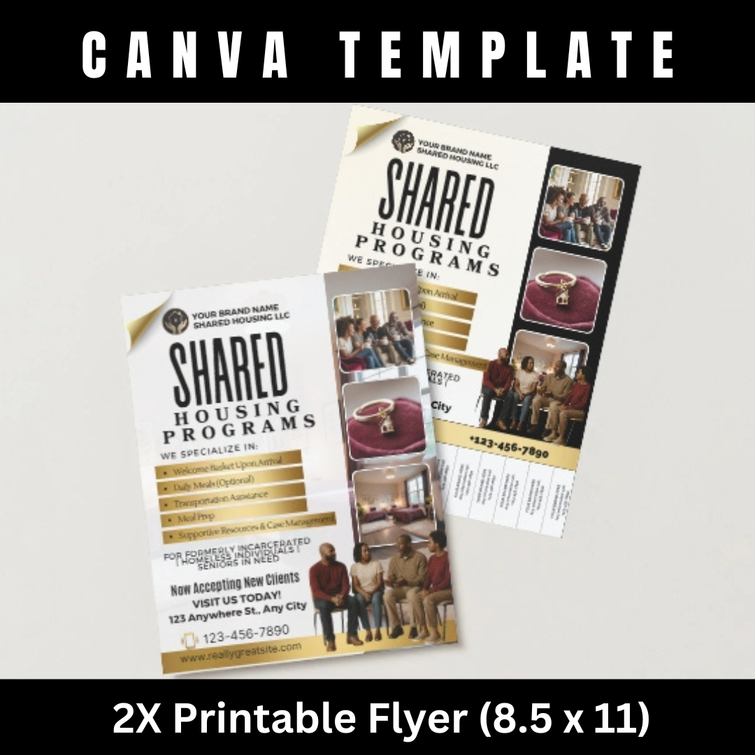 Shared Housing Canva Template Bundle | Reentry & Transitional Housing Marketing Kit | Flyers, Yard Sign, Rack Card, Brochure Banner Set